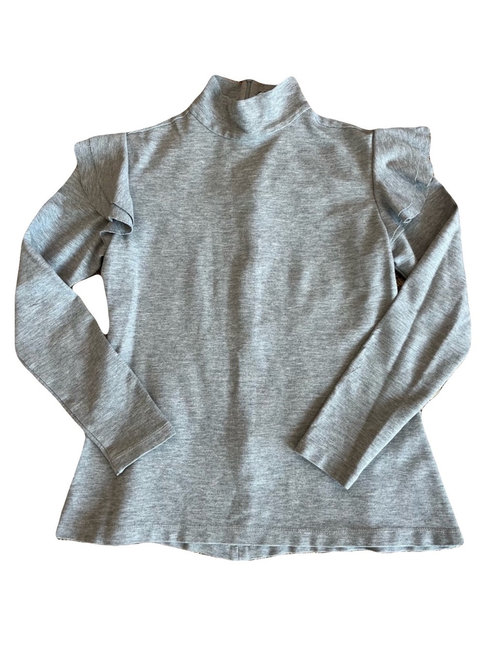 Hunter Bell Heather Gray Mock Neck Ruffle Shoulder Long Sleeve Top Elevated Chic